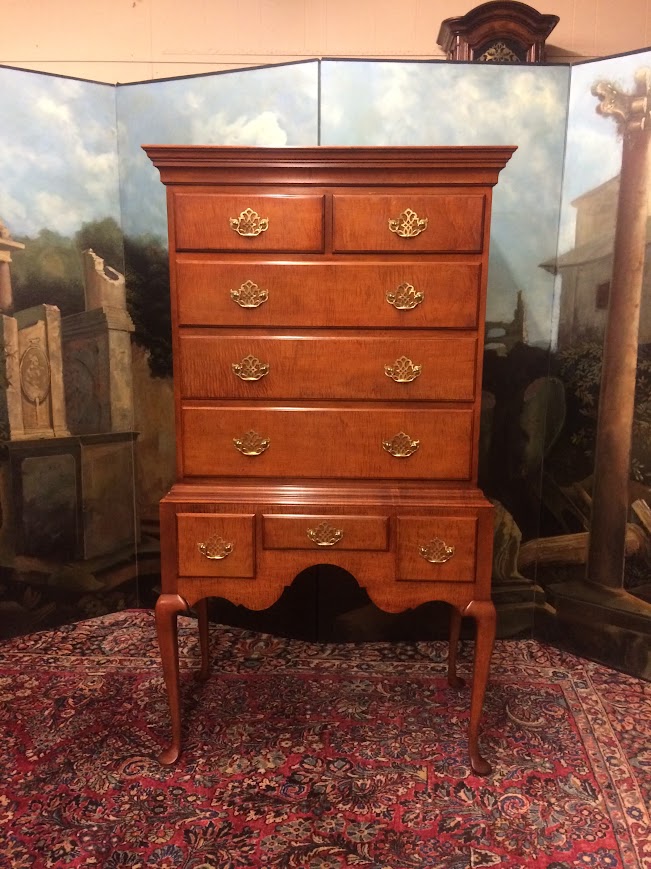 Tiger Maple Queen Anne Highboy, Baker Furniture - Image 2