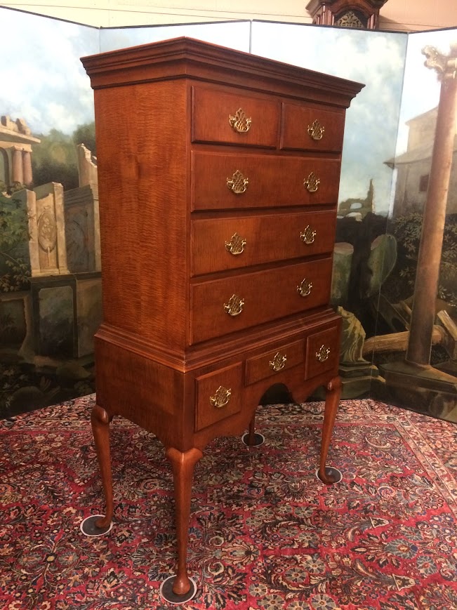 Tiger Maple Queen Anne Highboy, Baker Furniture - Image 11