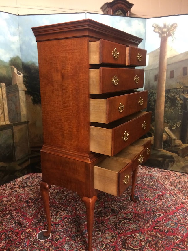 Tiger Maple Queen Anne Highboy, Baker Furniture - Image 13