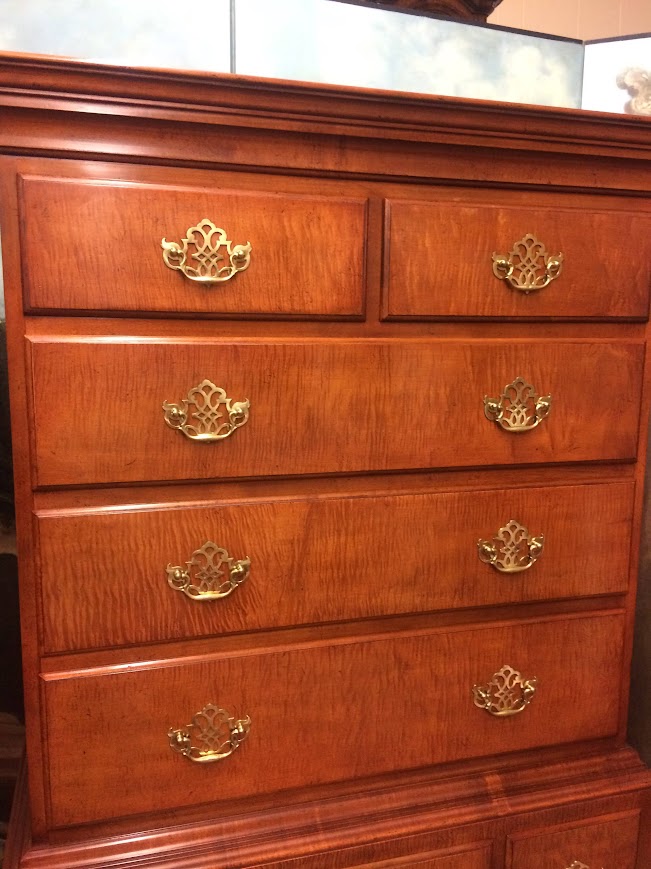 Tiger Maple Queen Anne Highboy, Baker Furniture - Image 3