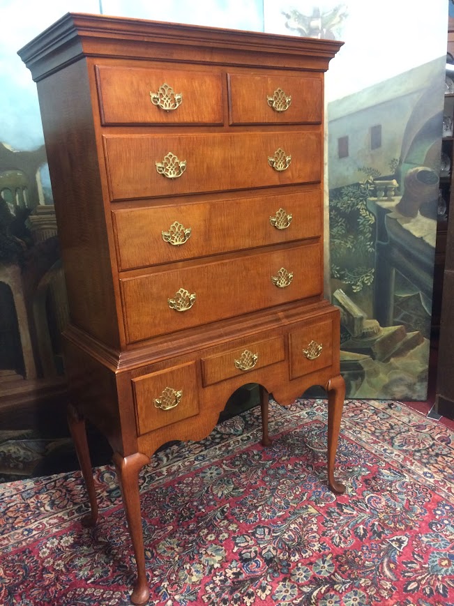Tiger Maple Queen Anne Highboy, Baker Furniture - Image 4