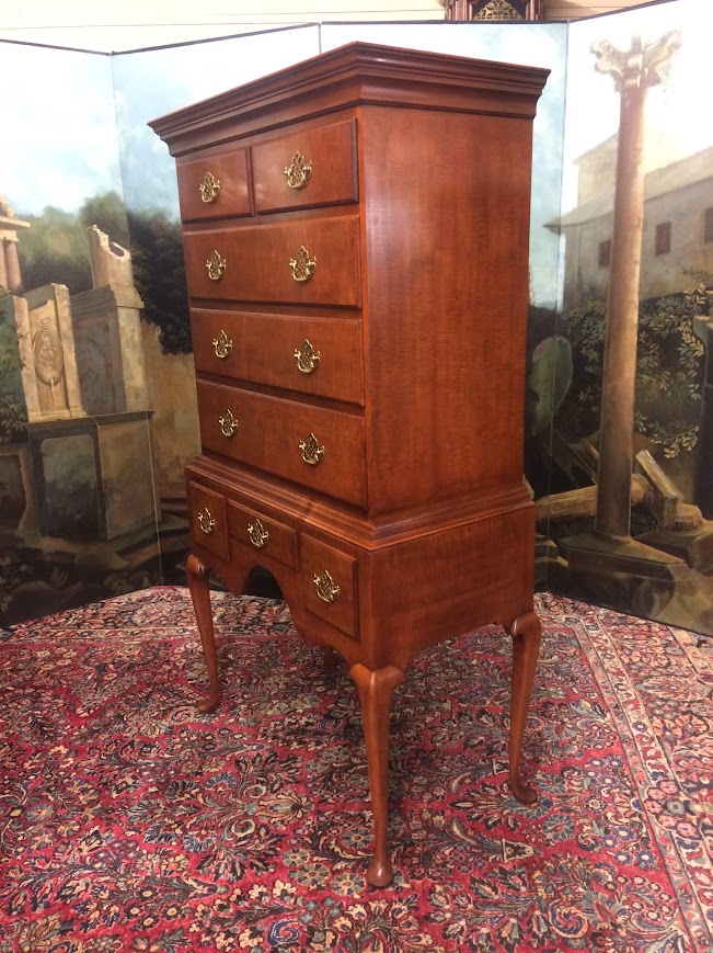 Tiger Maple Queen Anne Highboy, Baker Furniture - Image 6