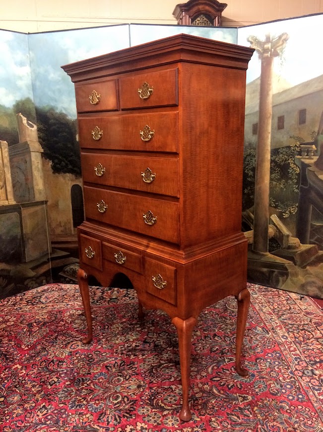 Tiger Maple Queen Anne Highboy, Baker Furniture - Image 9