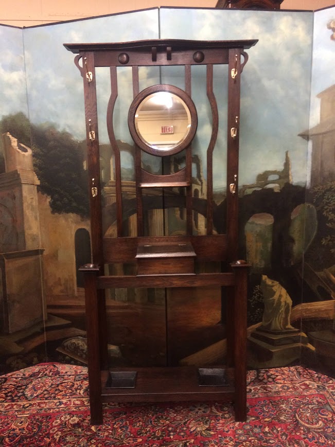 Antique Hall Tree, Mission Style Hat Rack - Image 2