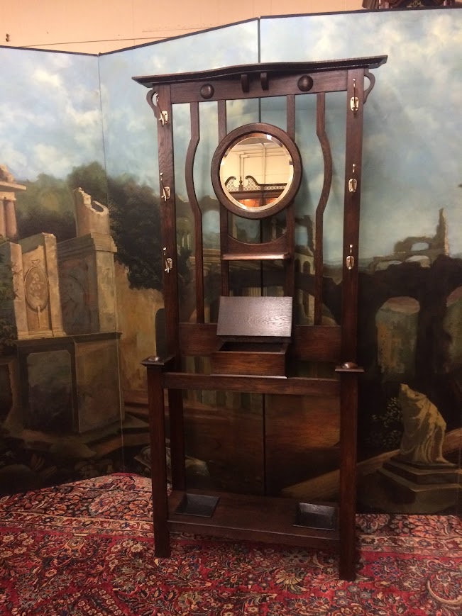 Antique Hall Tree, Mission Style Hat Rack - Image 12