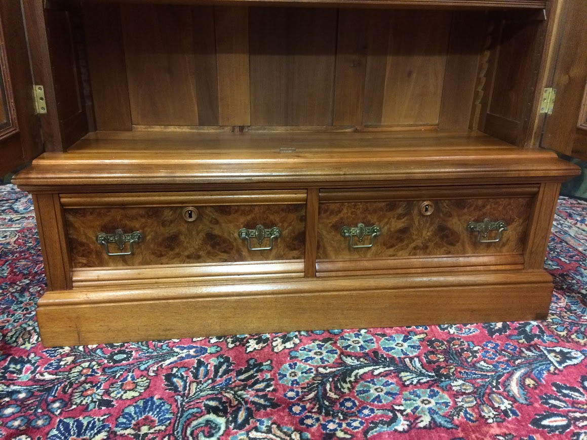 Antique Victorian Bookcase, Walnut Bookshelf with Glass Doors - Image 12