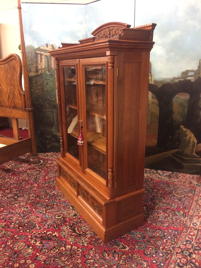 Antique Victorian Bookcase, Walnut Bookshelf with Glass Doors - Image 18
