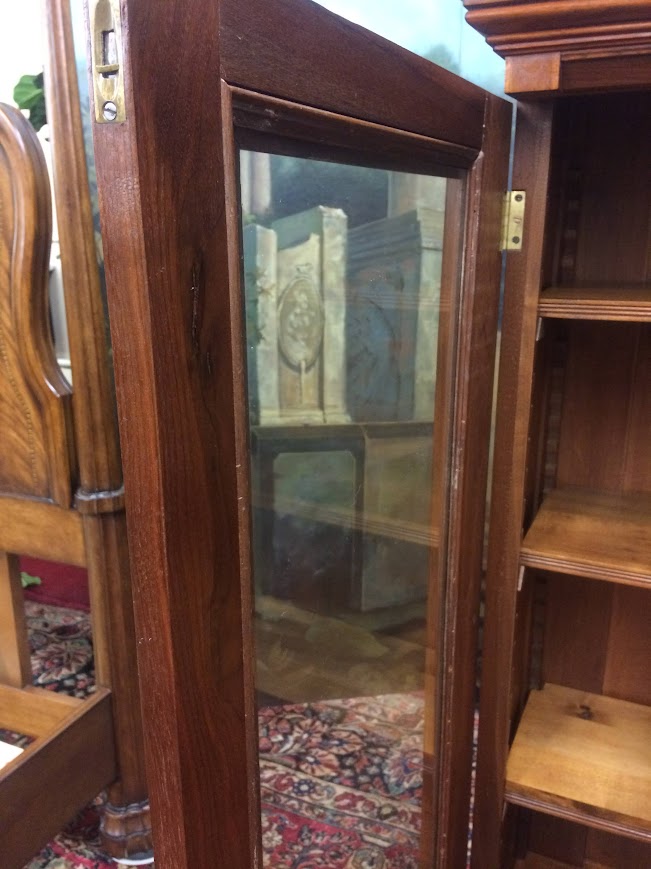 Antique Victorian Bookcase, Walnut Bookshelf with Glass Doors - Image 9