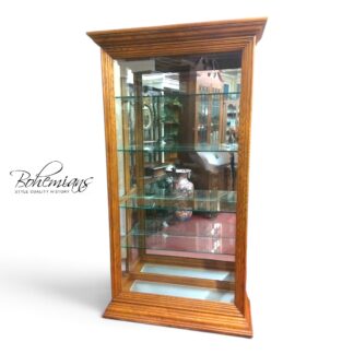 Vintage Curio Cabinet, Lighted Display Case, Oak Wood