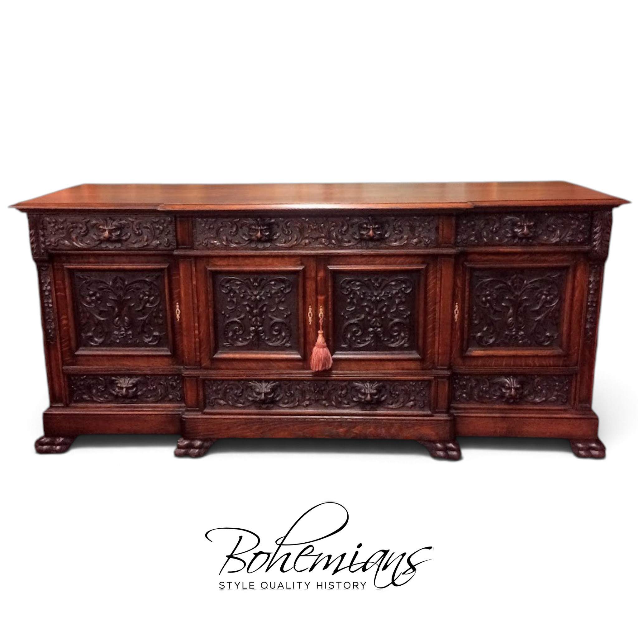 Monumental Antique Oak Buffet, Victorian Carved Sideboard