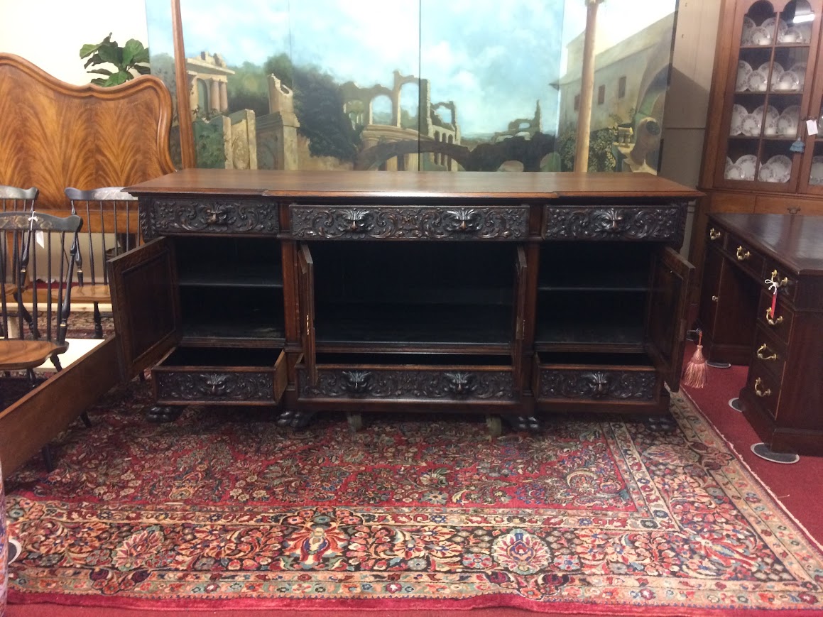 Monumental Antique Oak Buffet, Victorian Carved Sideboard - Image 9