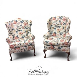 Vintage Wing Back Chairs, Slipcovered Chairs, Mismatched Pair