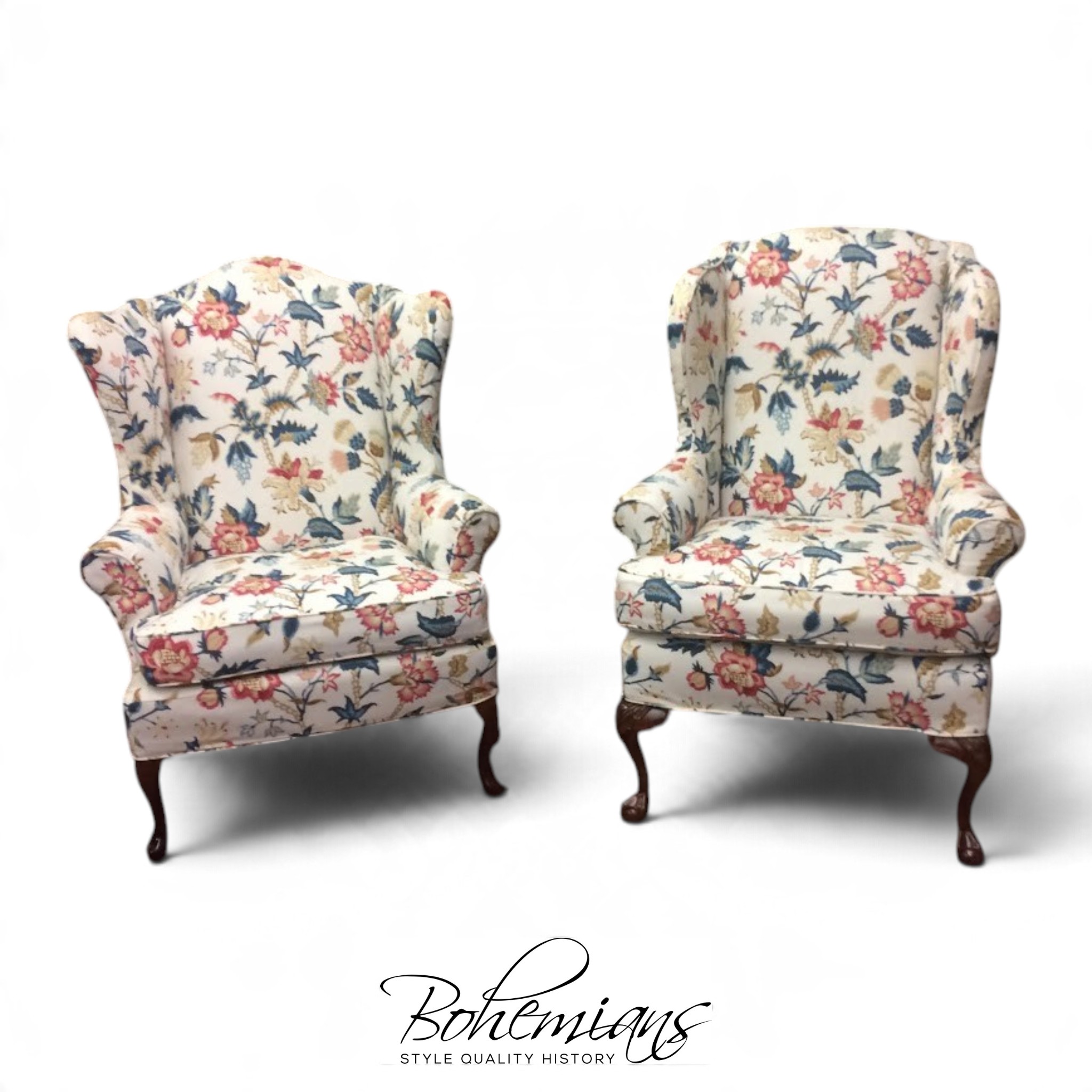 Vintage Wing Back Chairs, Slipcovered Chairs, Mismatched Pair
