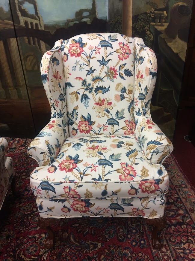 Vintage Wing Back Chairs, Slipcovered Chairs, Mismatched Pair - Image 10