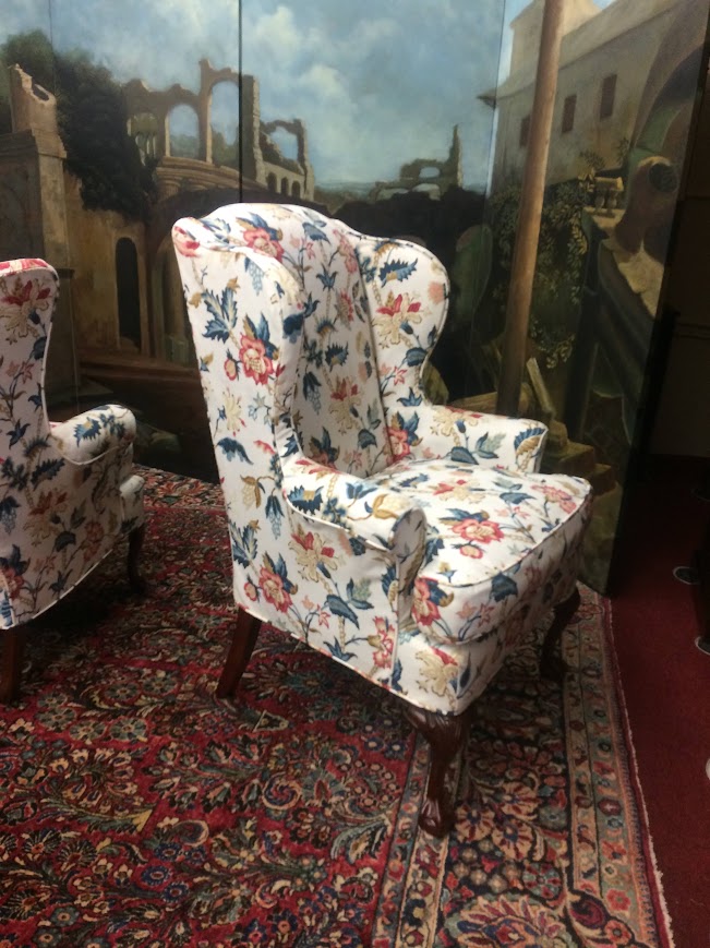Vintage Wing Back Chairs, Slipcovered Chairs, Mismatched Pair - Image 12