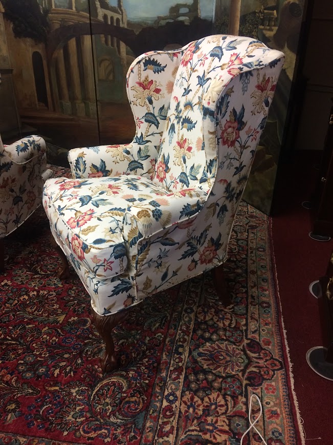 Vintage Wing Back Chairs, Slipcovered Chairs, Mismatched Pair - Image 14