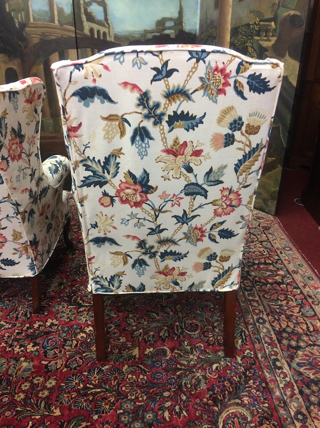 Vintage Wing Back Chairs, Slipcovered Chairs, Mismatched Pair - Image 15