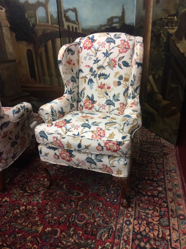 Vintage Wing Back Chairs, Slipcovered Chairs, Mismatched Pair - Image 9